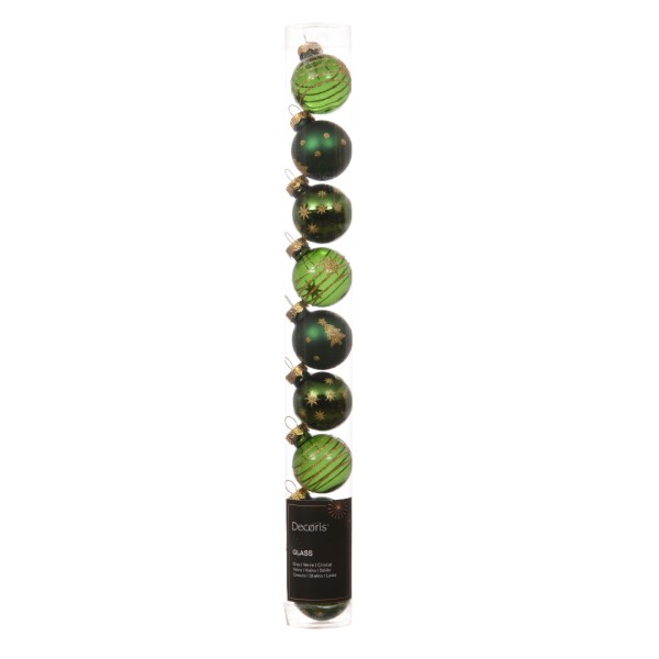 Kleines 9er Set Glas Weihnachtskugeln "Verziert" - 3cm - Hellgrün K010543-b