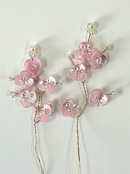 2r Set Deko Zweig Blumen und Perlen