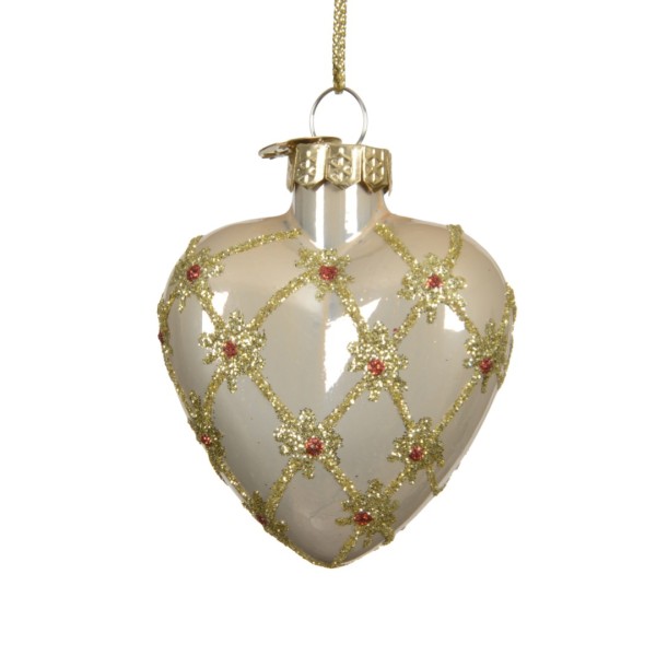 Herz Anhänger mit Ornament 8 cm - Beige K129599-d