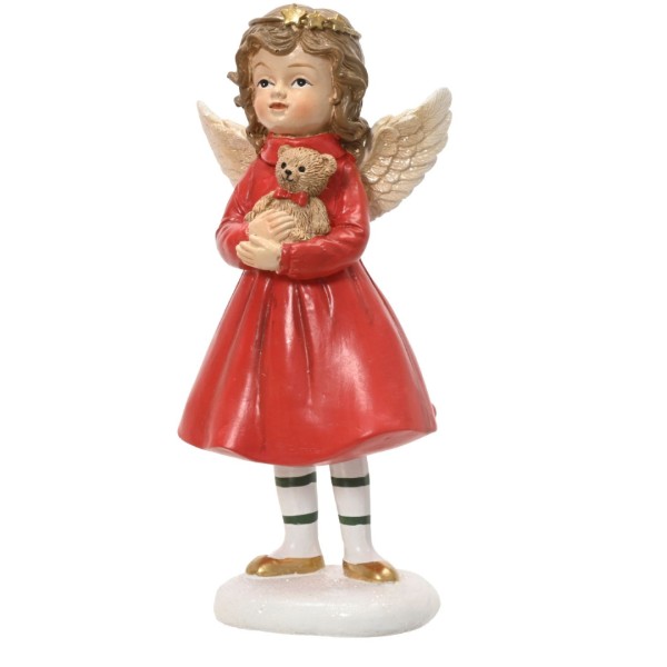 Deko Figur "Engel mit Bär" (Im Arm) - Rot/Weiß - 17 cm K703586-c