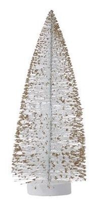 2er Set Tannenbaum / Borstenbaum, Weiß mit Gold, 25 cm