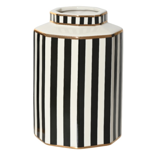 Vase Porzellan Eckig – Schwarz/Weiß mit Goldrand – 20 cm K602204-b