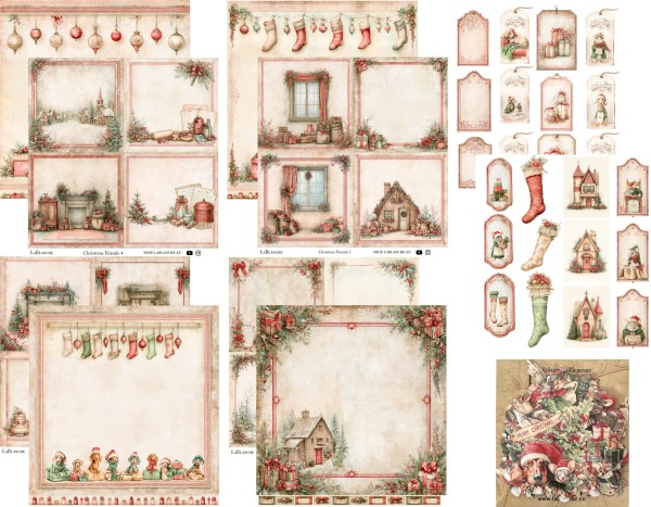 Kleines Papierset "Christmas Friends" - 4 Papiere, 4 Tags & 1x Gelaserte Elemente