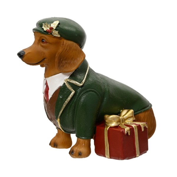 Deko Figur "Dackel mit Hut - Sitzend" - Grün - 14,5 cm K703763-a
