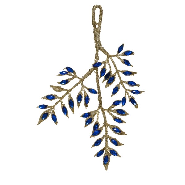 Deko-Hänger Acryl mit Blättern – Blau/Gold – 24 cm