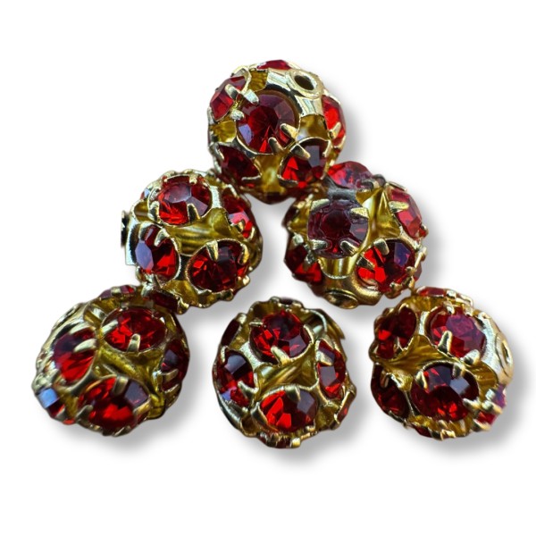 6 Stk. Runde Schmuckelemente ca. 1cm - Gold / Rot