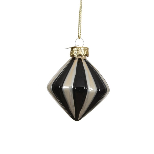 Weihnachtskugel Anhänger "Ornamente" Kantig Breit - Schwarz Weiß K068279-a