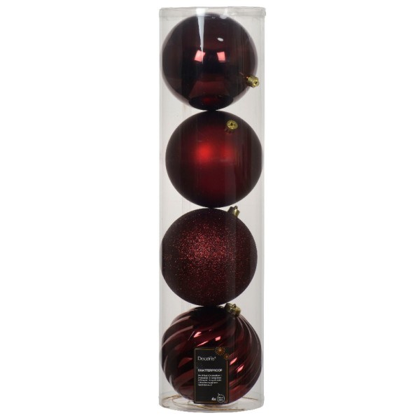 4er Set XXL Weihnachtskugeln 14cm - Rot