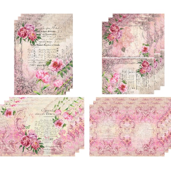 Decoupagepapier Set "Pfingstrosen" 12 Papiere - 4 Designs