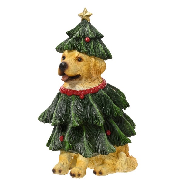 Dekofigur Hund im Tannenbaum-Kostüm – Polyresin – 24 cm K537619