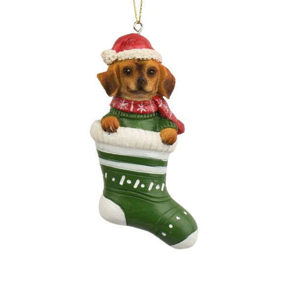 Deko Anhänger "Socke mit Hund" - Grün - 11cm K703578-b