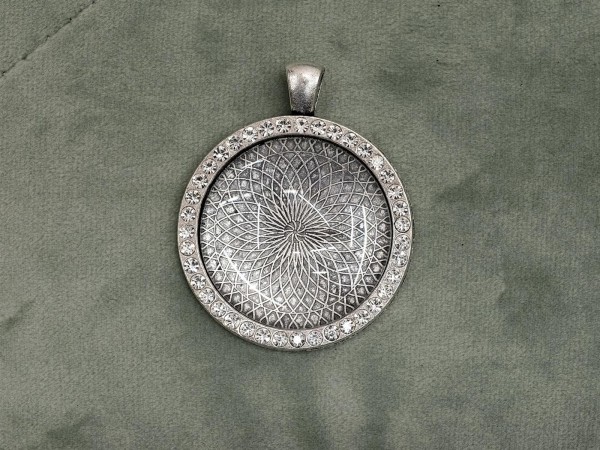 Glascabochon rund, silber, Rahmen m. Strass außen