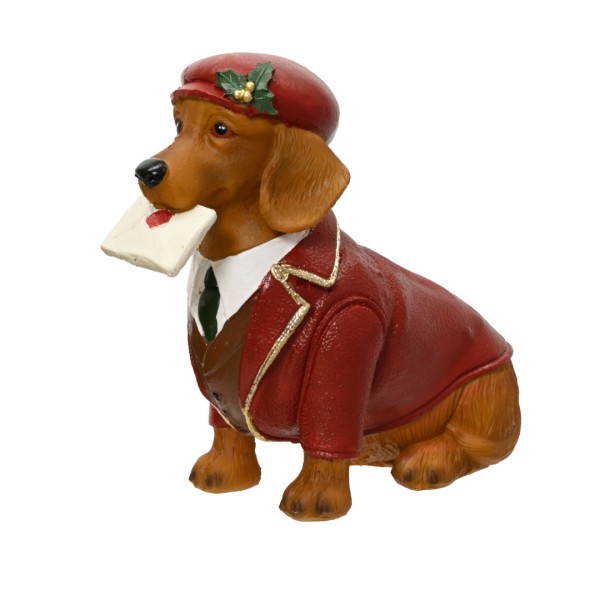 Deko Figur "Dackel mit Hut - Sitzend" - Rot - 14,5 cm K703763-b