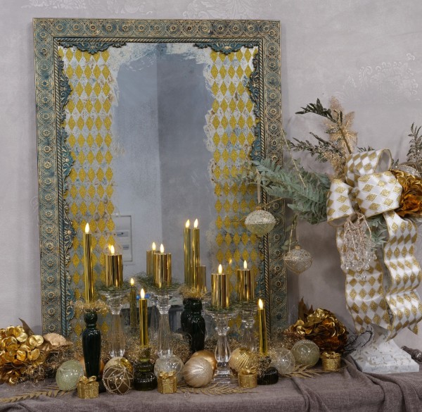 1,5m Schleifenband mit Karos - weiß/gold