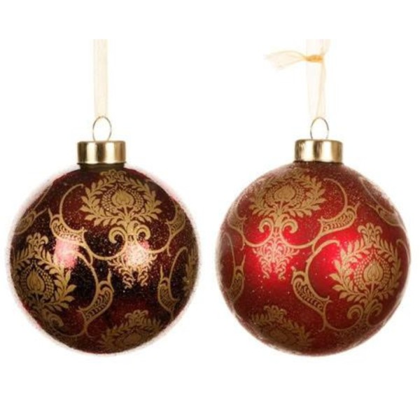 2er Set Handgemachte Weihnachtskugeln aus Glas verziert mit Gold - Rot & Bordeaux