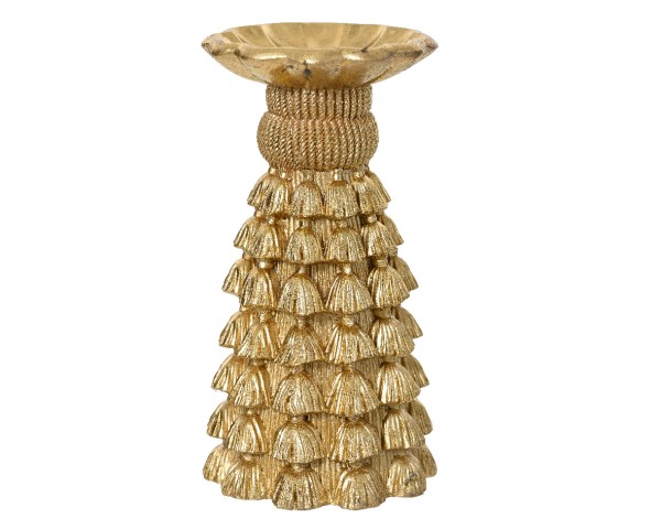 Kerzenhalter Quasten-Dekor Gold – 15 cm