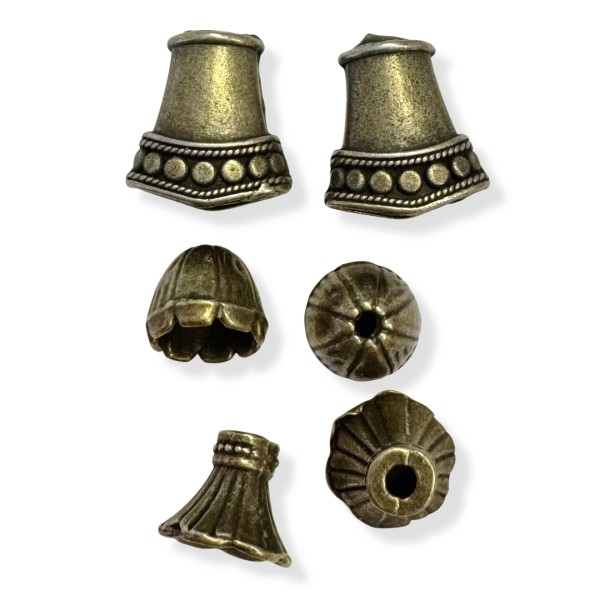 6er Set Quastenkappen aus Messing ( 3 versch. Designs) - Set 1