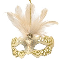 Dekomaske mit Feder (mittig) - Gold K535993-b Dekomaske mit Feder (mittig) - Gold K535993-b