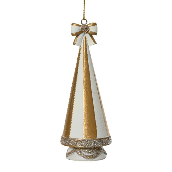 Verzierter Mini-Weihnachtsbaum "Weiß mit goldenen Linien" - 11cm