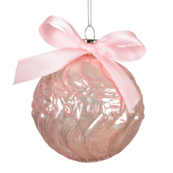 Weihnachtskugel aus Kunststoff mit Schleife – Rosa – 8 cm