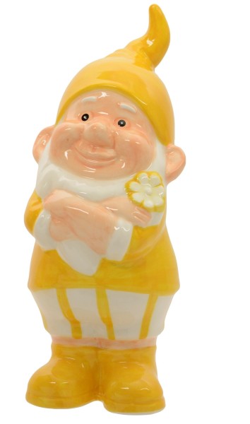 Deko Zwerg aus Porzellan (Mit Blume) Gelb - 25cm K870676-a