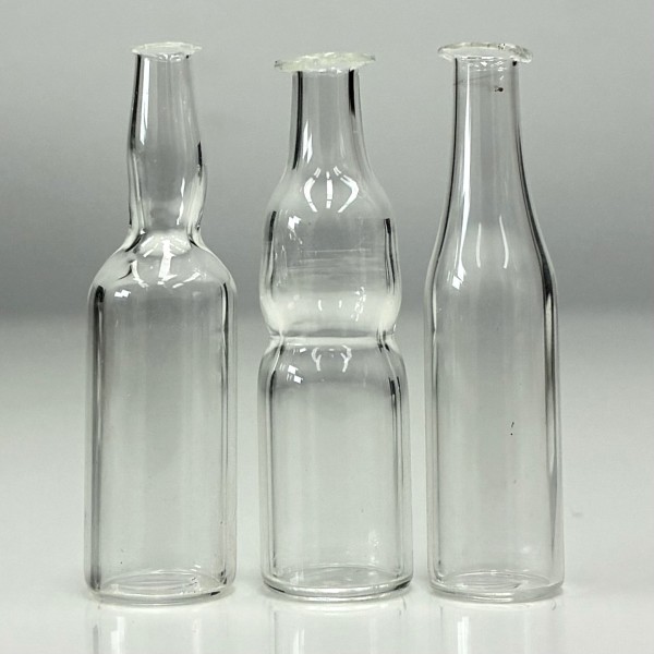 3 Miniatur Flashen aus Glas 4,2 cm