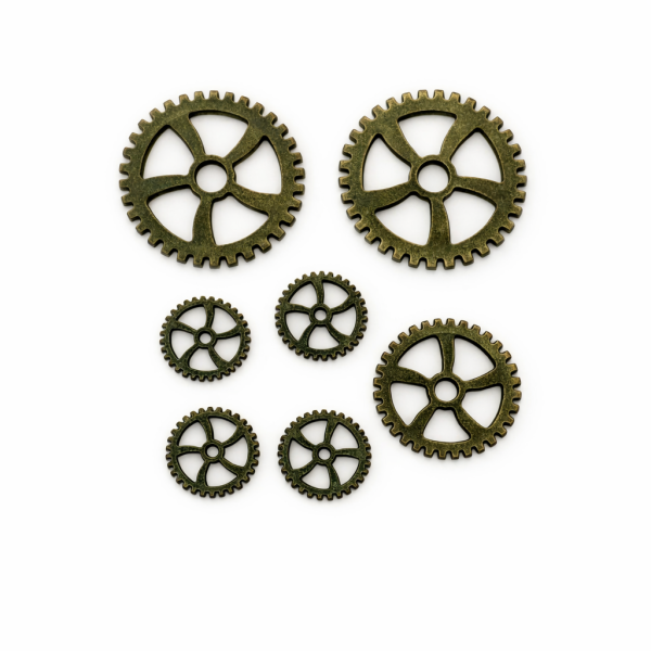 7er Set Zahnräder in versch. Größen - Kupfer Antik