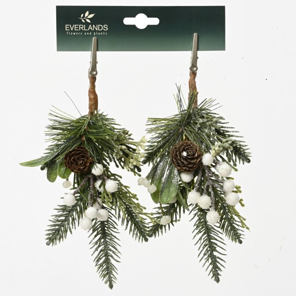 2er Set Clip Dekozweig "Tanne" mit Beeren - 22cm K681047