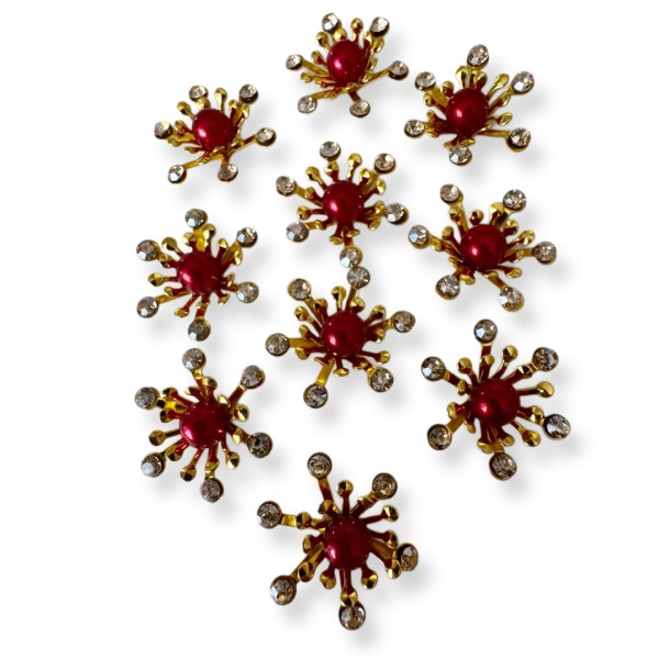 Mittelpunkte für 3D Blumen Gold / Bordeaux - 10 Stck