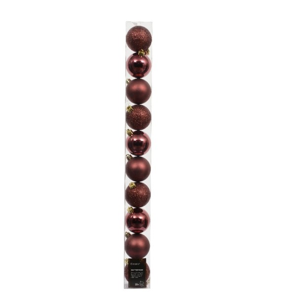 10er Set Weihnachtskugeln 6cm - Bordeaux