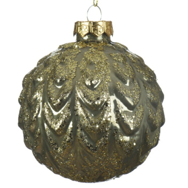 Glas-Kugel - Grün mit gold. Verzierung K062593-d