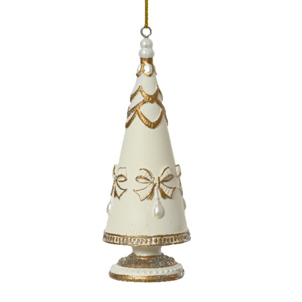 Verzierter Mini-Weihnachtsbaum "Weiß mit goldenen Schleifen" - 11cm