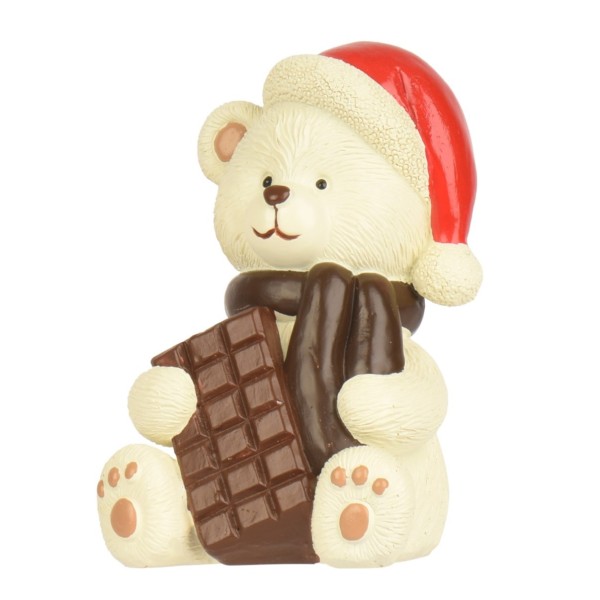 Bär mit Tafel Schokolade, Polyresin 12 cm K703674b