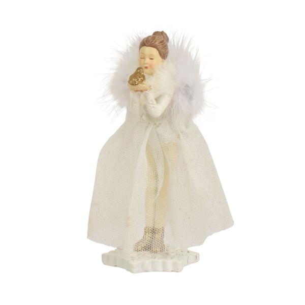 Deko Figur "Engel mit Taube" - Weiß/Gold - 14 cm K703624-b