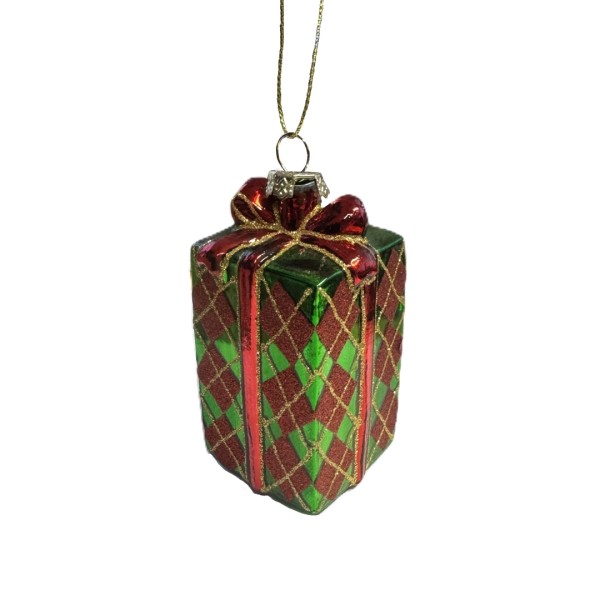 Deko-Anhänger "Geschenkbox" – Grün/Rot/Gold – Hochkant BG50097-b