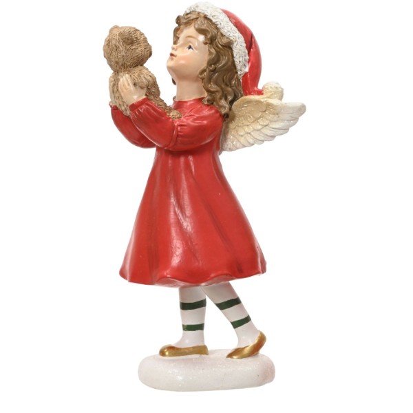 Deko Figur "Engel mit Bär" (Hochhaltend) - Rot/Weiß - 17 cm K703586-b