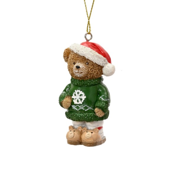 Deko Figuren f. Weihnachten "Teddybär mit grünem Pullover" - 7,5 cm K371901-c