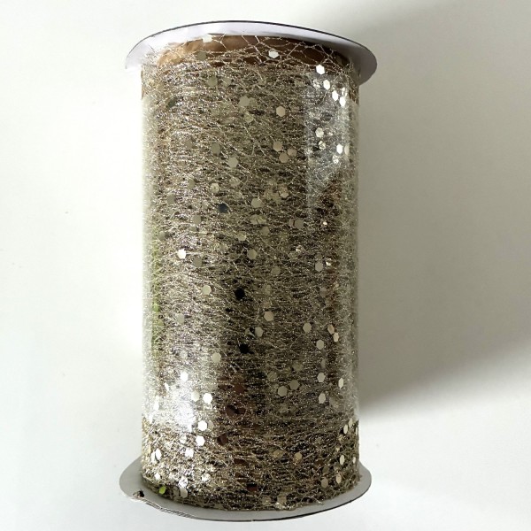 Schleifenband - 12 cm/Champagner-Pailette/ K612367-2