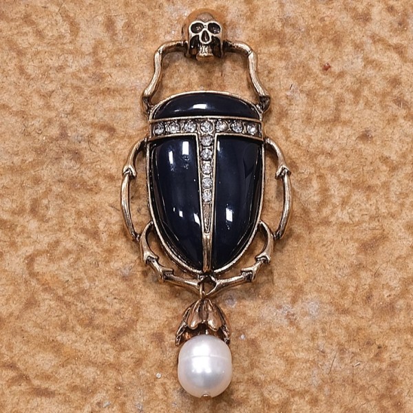 Schwarzer Skarabäus Anhänger mit Perle - 6cm