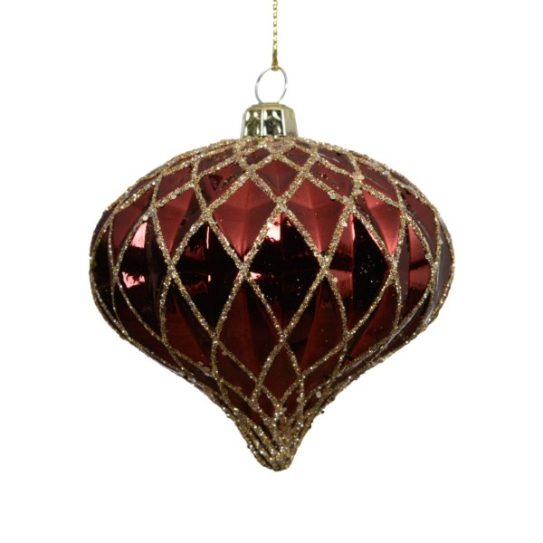 Weihnachtskugel "Zwiebel" 8cm - Ochsenblut Hell K028455-b