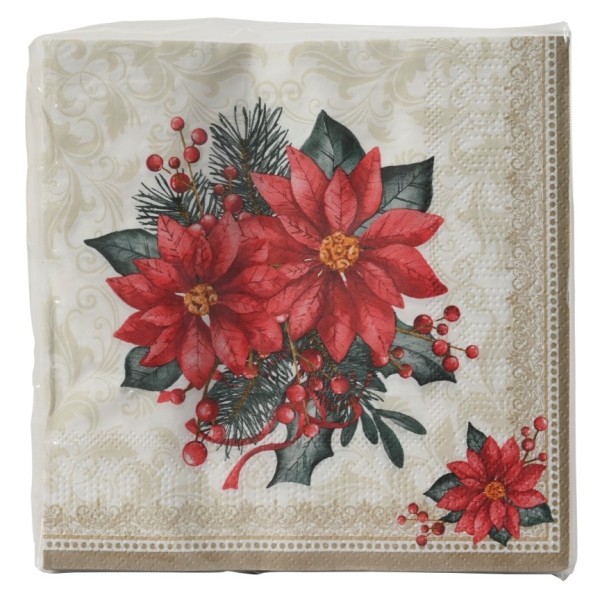 20 Servietten "Weihnachtsstern" – Rot/Gold – 33 x 33 cm K368226