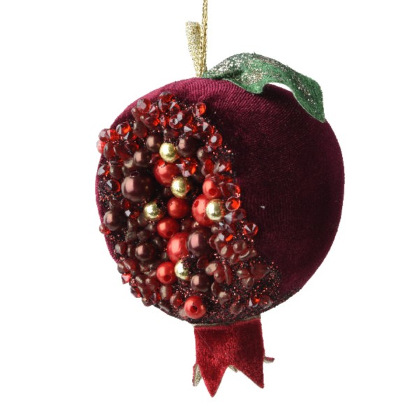 Granatapfel mit Perlen (Samt) - Dunkelrot mit gold. Perlen K724224-a