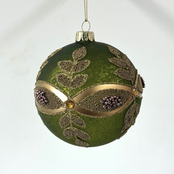 Weihnachtskugel Anhänger "Christmas" - Kugelform - Grün/Gold - 11cm KUG-11