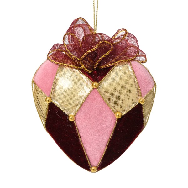 Weihnachtskugel "Herz" 9cm - Rosa/Bordeaux/Gold K729554-b