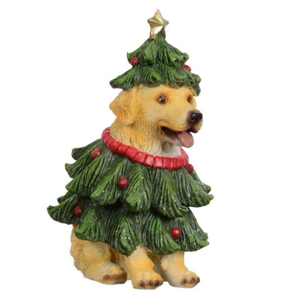 Dekofigur Hund im Tannenbaum-Kostüm – Polyresin – 13,5 cm K537620