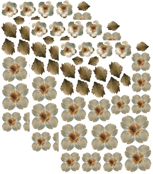 3 Bogen Folienblumen "Viktorian Christmas" Beige 3D Folie-12
