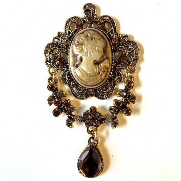 Metal Verzierung mit Strass, Altgold/Bernstein 7,5 cm