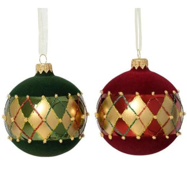 6er Set Handgemachte Weihnachtskugeln mit goldenen Kacheln - Rot/Grün Fliesüberzug