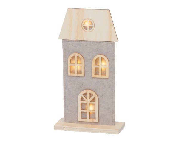 LED Dekohaus Grau aus Filz und Holz – 22 cm
