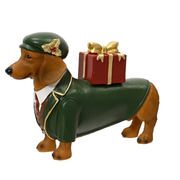 Deko Figur "Dackel mit Hut" - Grün - 21 cm K703761-a